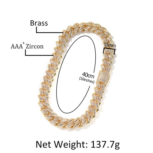 Men’s Iced Out Cuban Link Chain Necklace with Cubic Zirconia – Gold or Silver Statement Hip Hop Pendant Chain