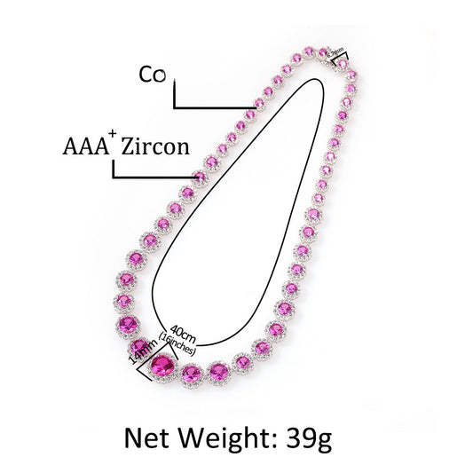 Unisex Round Cubic Zirconia Statement Necklace Pendant Chain in Gold or Silver Tone