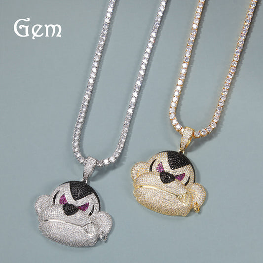Iced Monster Pendant Necklace for Women & Men – Gold Plated Cubic Zirconia Hip Hop Statement Chain