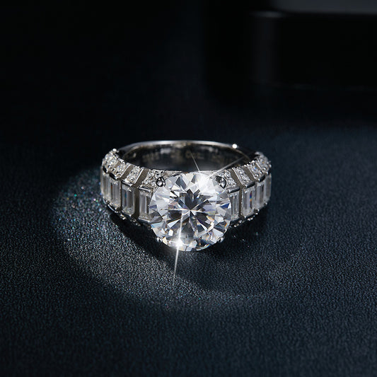 5 Carat Round Moissanite Ring with Baguette and Pavé Accents alternate product image