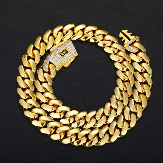 Gold-Tone Cuban Link Chain Necklace & Bracelet Set with Cubic Zirconia Clasp alternate product image