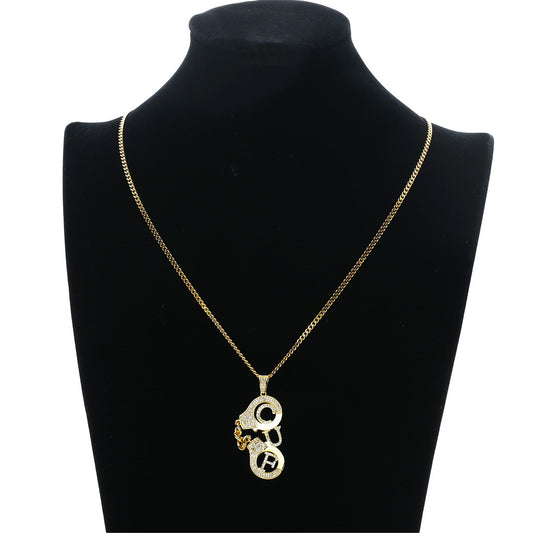 Hip Hop Evil Eye Geometric Copper Pendant Necklace for Men and Women