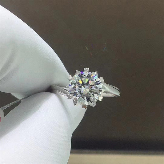 Moissanite Ring for Women, Six-Prong Solitaire Engagement Ring, Wave Band U-Shape Promise Ring, 0.5 to 5 Carat