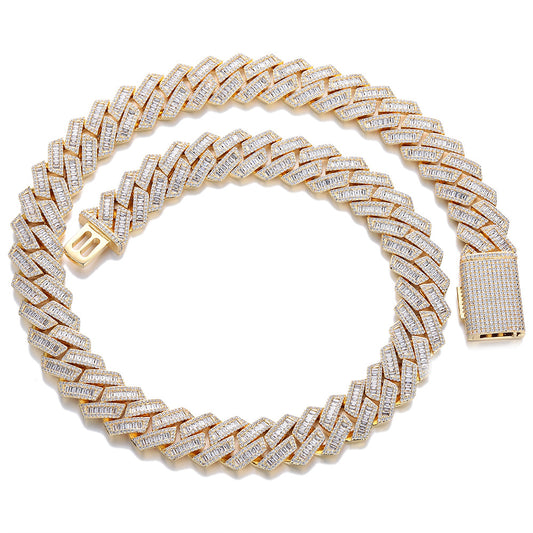 Cuban Link Chain Bracelet Necklace, Iced Zircon Link Jewelry, Unisex 15mm/20mm