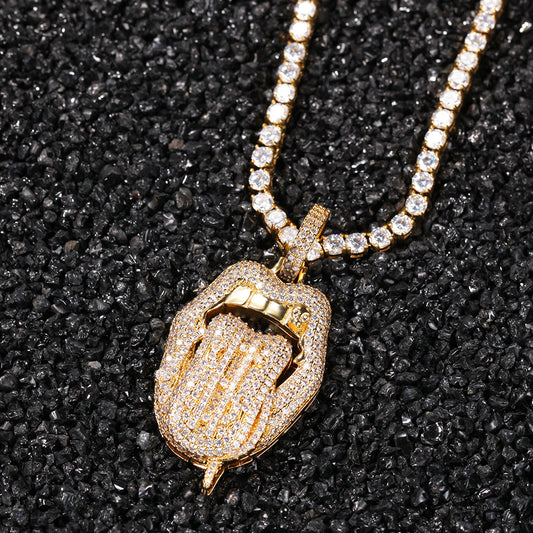 Iced Lip Pendant Necklace with Cubic Zirconia Twisted Chain for Women and Men – Statement Gold, Silver, Rose Gold Tone Necklace