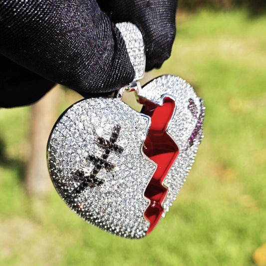 Iced Out Broken Heart Pendant Necklace Unisex Hip Hop Statement Chain