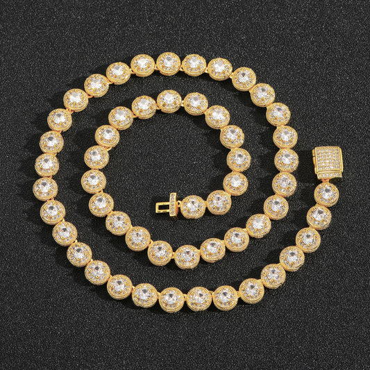 Hip Hop Round Iced Link Cubic Zirconia Necklace for Men