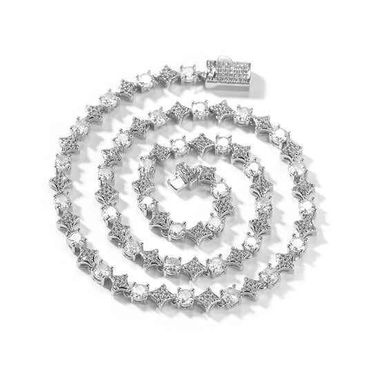 Iced Cross Star Tennis Chain Necklace Bracelet Set with Cubic Zirconia for Women and Men