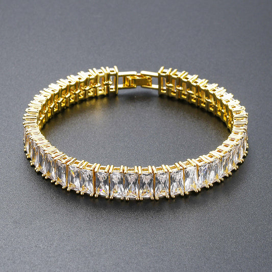 Hip Hop Light Luxury Diamond Shape Cuban Link Copper Bracelet for Men