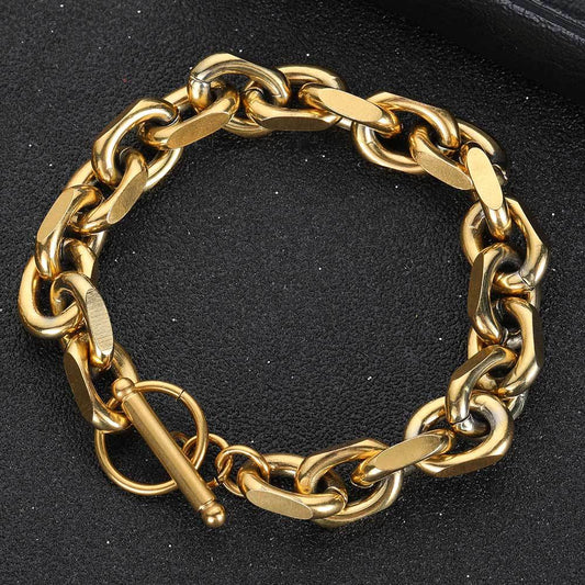 9 mm Polished Oval Link Hip Hop Bracelet with Stainless steel Base - CHA060 alternate product image