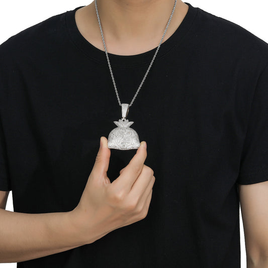 Hip Hop Dollar Money Bag Copper Pendant Necklace for Men and Women