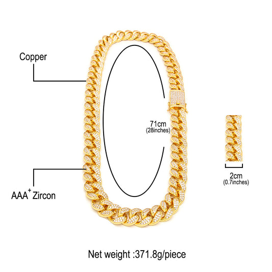 Iced Out Cuban Link Chain Necklace Bracelet Set for Women & Men, Gold Silver Plated Cubic Zirconia Statement Chain Jewelry