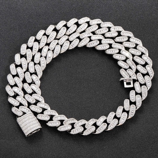 Hip Hop Light Luxury Diamond Shape Cuban Link Copper Necklace for Men