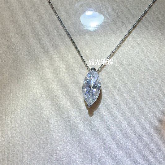 Marquise Cut Moissanite Pendant Necklace for Women, 5 Carat Leaf Shape Solitaire Necklace with Certificate Card