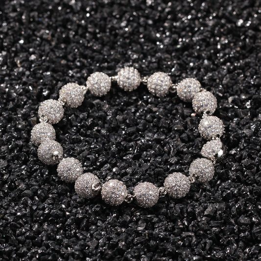 Iced Beaded Chain Bracelet for Women & Men - Gold, Silver or White Pink Statement Hip Hop Bracelet 7 Inch / 8 Inch