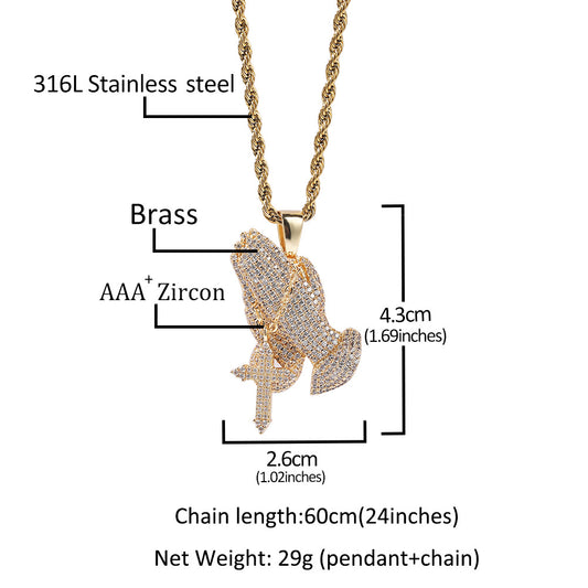 Vintage Cross Pendant Necklace with Stainless Steel Cuban or Rope Chain, Gold or Silver Plated Statement Jewelry