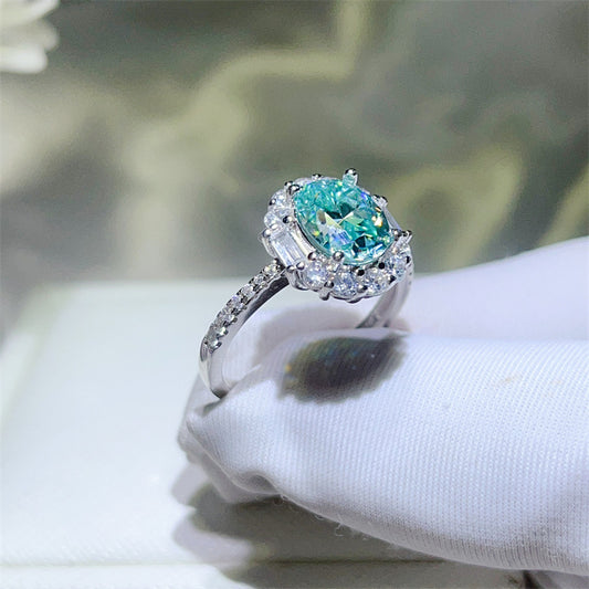 Green Moissanite Halo Ring for Women, Oval Center Stone Promise Engagement Ring