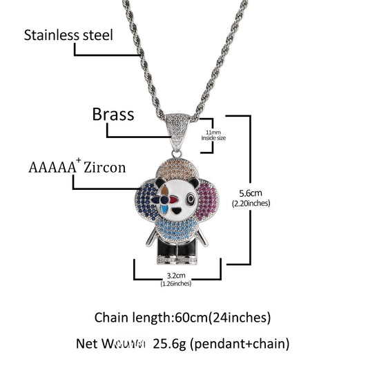Hip Hop Flower Pendant Necklace for Women with Cubic Zirconia Twisted Chain, Gold or Silver Tone