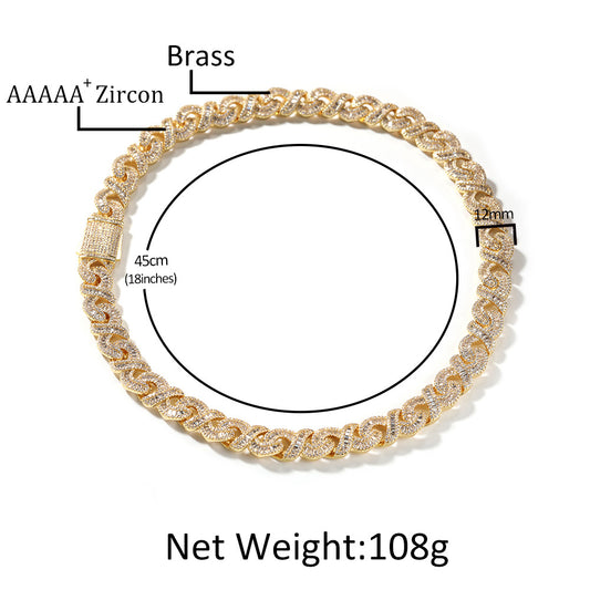 Infinity Link Cuban Chain Necklace & Bracelet with Cubic Zirconia - Unisex Statement Pendant Chain in Gold Plated or Silver Plated