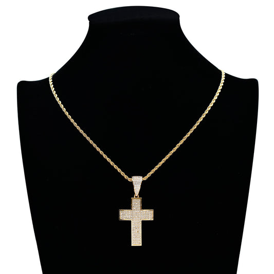 Light Luxury Cross Cubic Zirconia Pendant Necklace for Men and Women