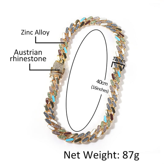 Unisex Iced Chain Necklace with Diamond-Look Crystal Links - Hip Hop Statement Pendant Chain in Gold or Silver, 16 Inch / 18 Inch