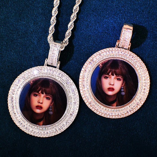 Unisex Iced Out Photo Frame Pendant Necklace