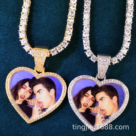 Heart Photo Pendant Necklace for Unisex Hip Hop Gift