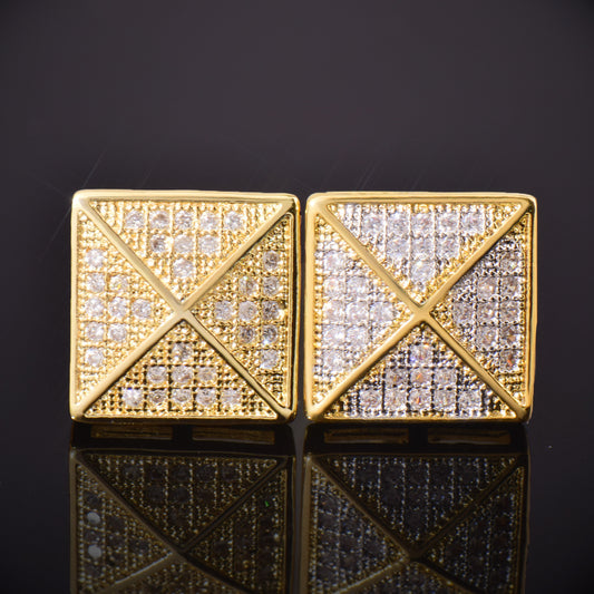 Iced Out Square Stud Earrings for Men Unisex Hip Hop Style