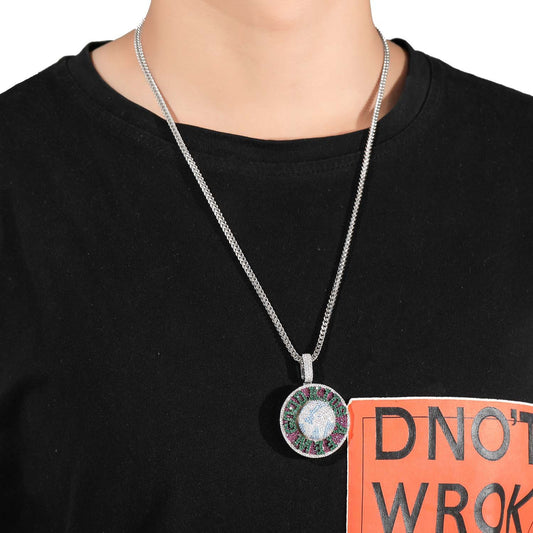 Hip Hop Round Copper Pendant Necklace for Men and Women