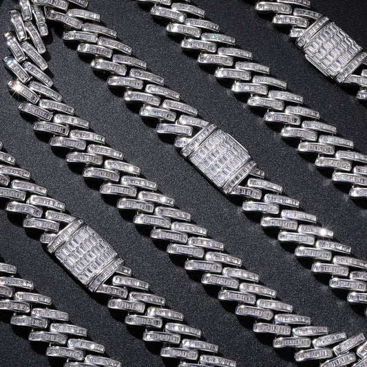 Geometric Zircon Cuban Link Chain Necklace and Bracelet alternate product image