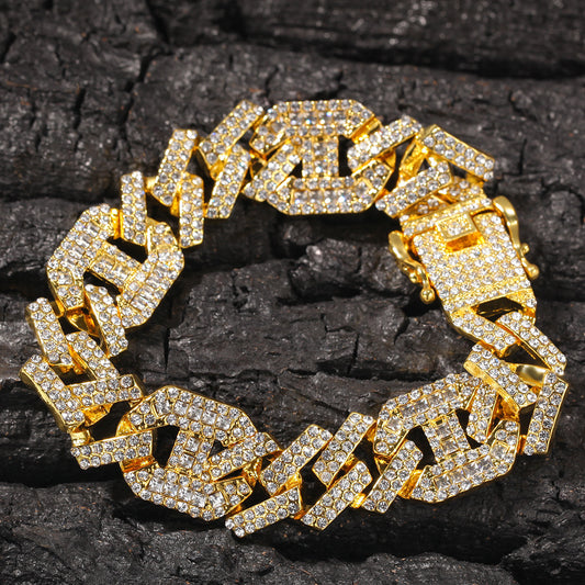 Iced Out Cuban Link Bracelet for Women and Men - Crystal Statement Chain Bracelet in Gold, Silver, Mixed Metal and Gold Black
