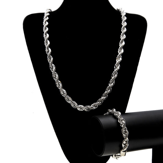 Twisted Rope Chain Necklace and Bracelet Set for Women & Men – Gold Plated or Silver Plated Statement Jewelry