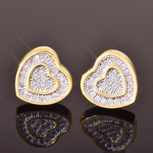 Unisex Iced Heart Stud Earrings Gift