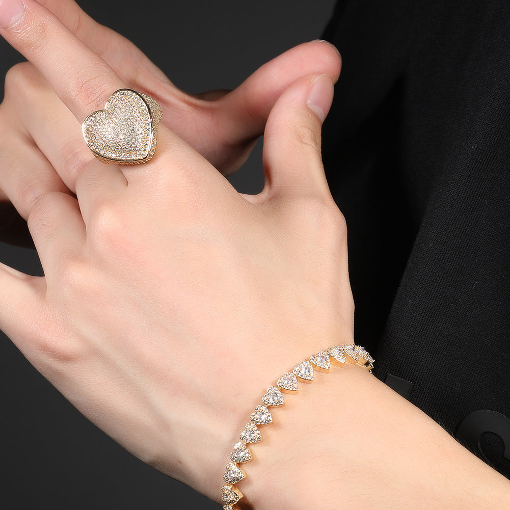Unisex Heart Cubic Zirconia Statement Ring in Gold or Silver Tone product image