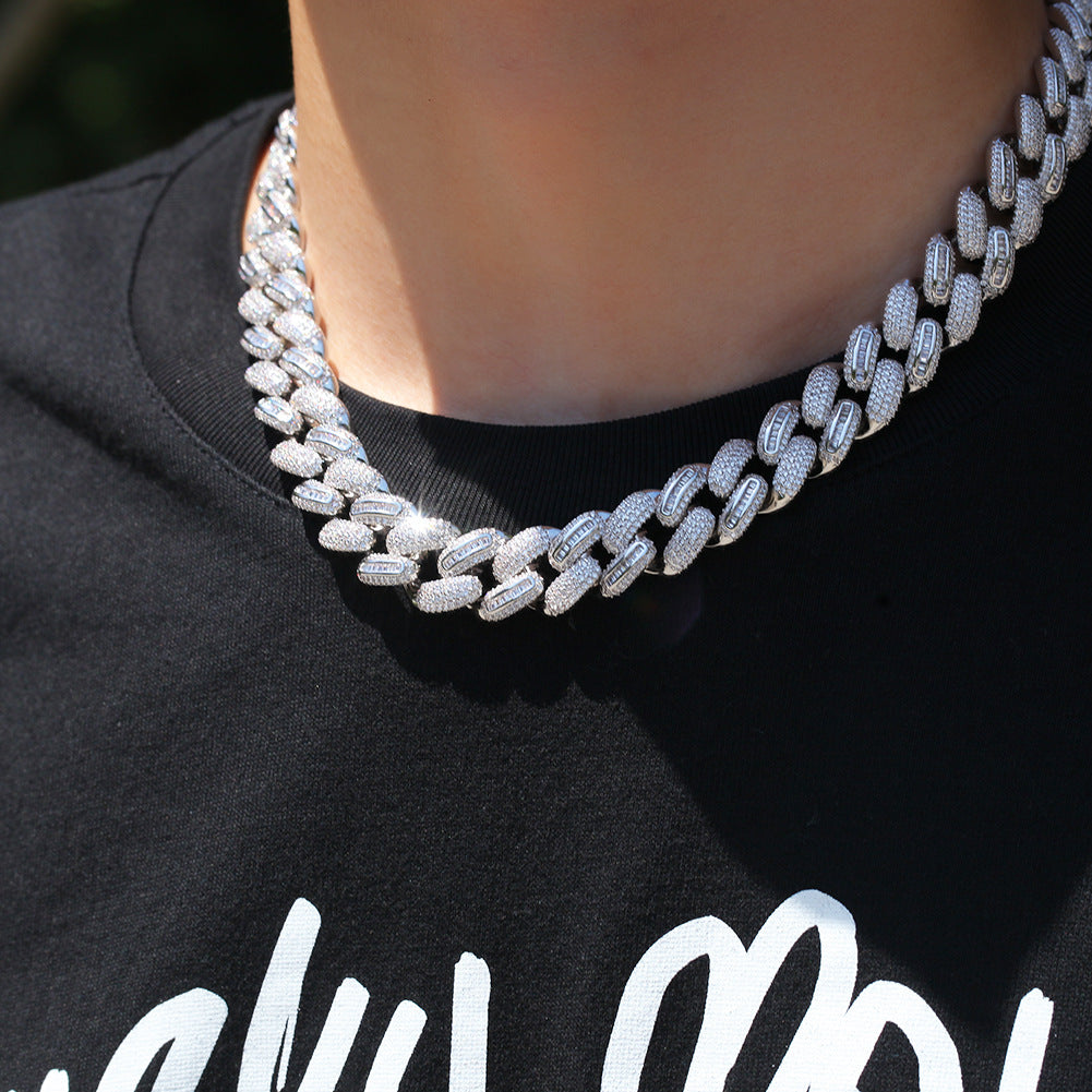 Men’s Iced Cuban Link Necklace with Cubic Zirconia Ring Detail Pendant Chain in Gold Plated or Silver Plated product image