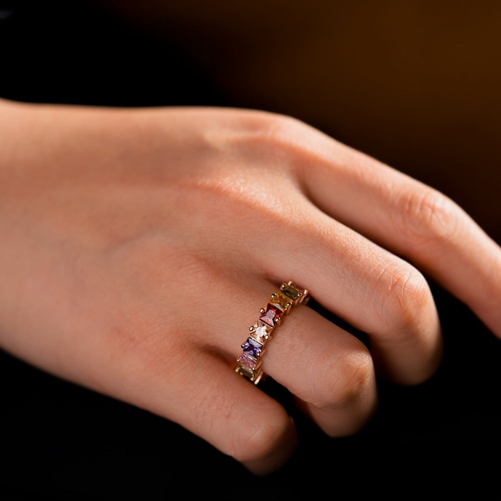Rainbow Princess Cut Eternity Statement Ring for Women Trendy Party Jewelry product image