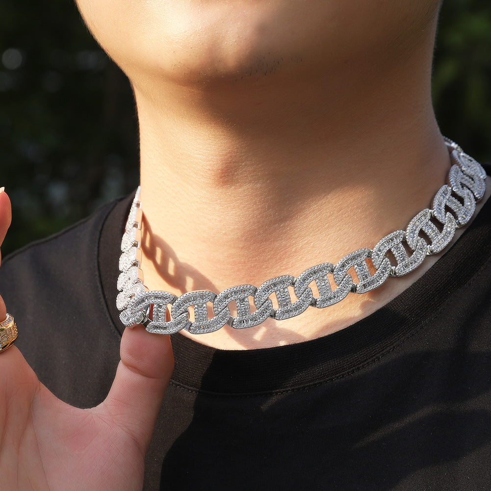 Iced Out Cuban Link Chain Necklace with Cubic Zirconia Pendant Look product image