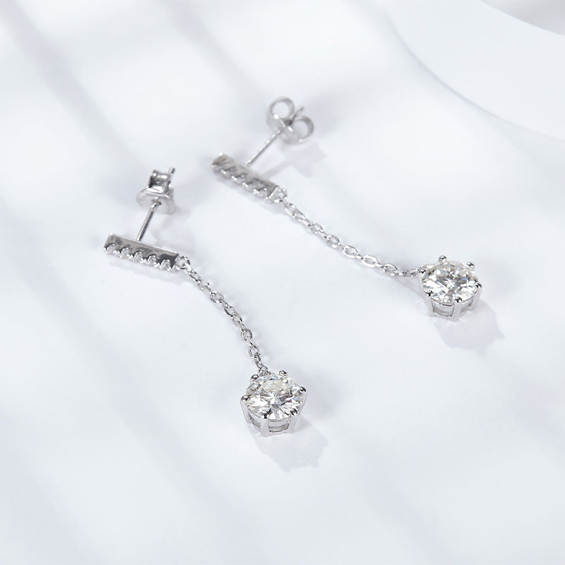 925 Sterling Silver Moissanite Chain Drop Earrings for Women, Dangle Stud Earrings product image