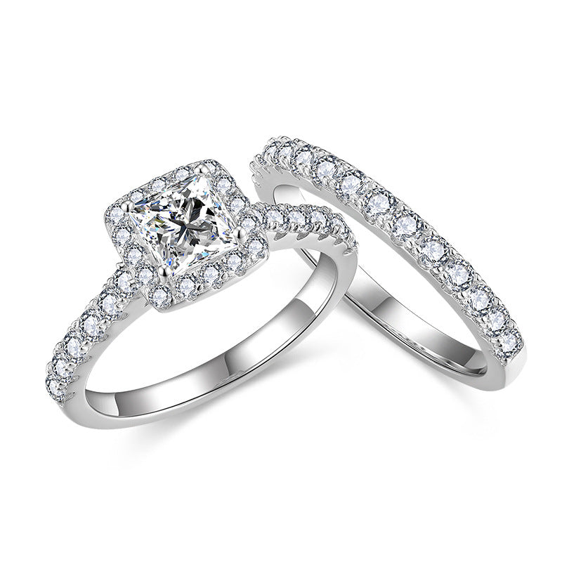 Princess Cut Moissanite Halo Ring Set for Women, Double-Layer Engagement Ring product image