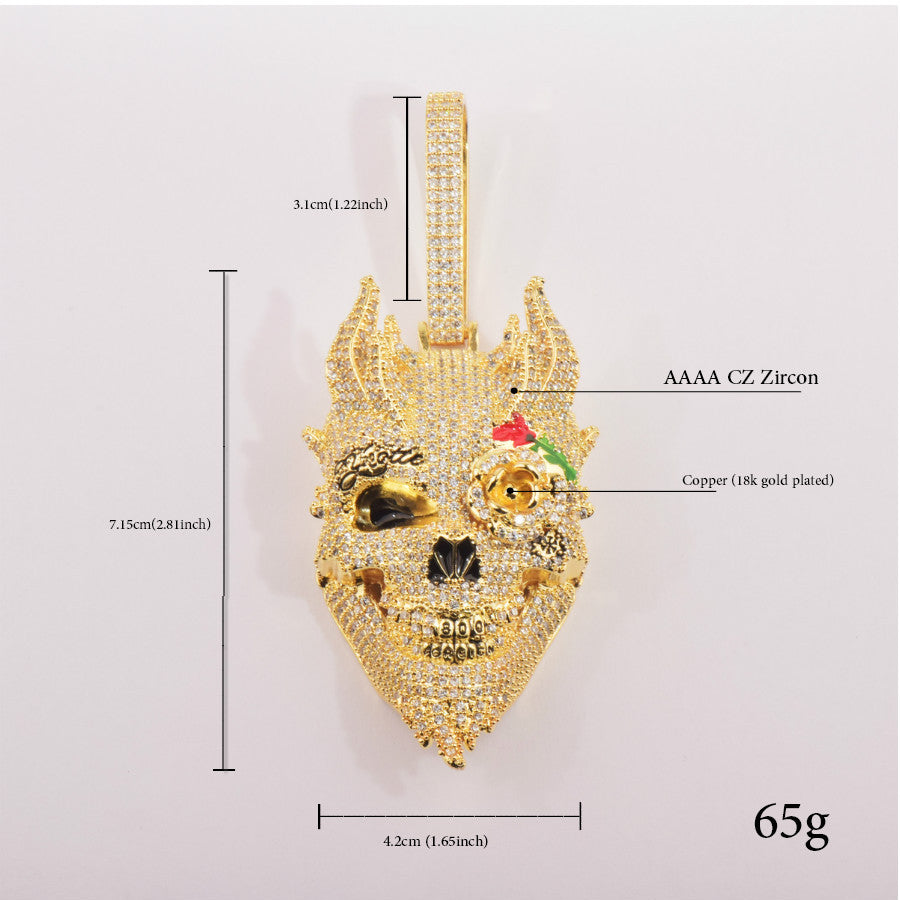 Iced Out Asymmetrical Skull Pendant Necklace