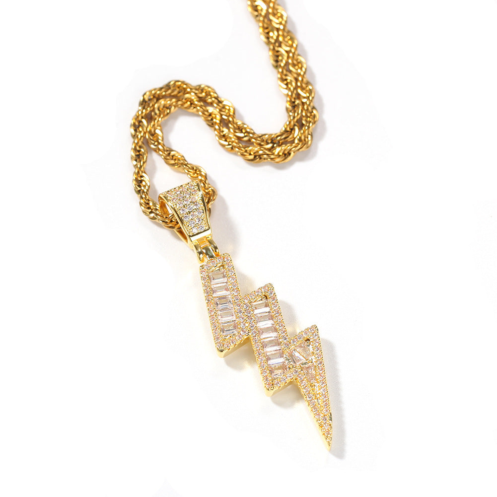 Lightning Bolt Pendant Necklace for Women, Stainless Steel Twisted Chain Necklace, Gold Plated or Silver Plated Statement Jewelry