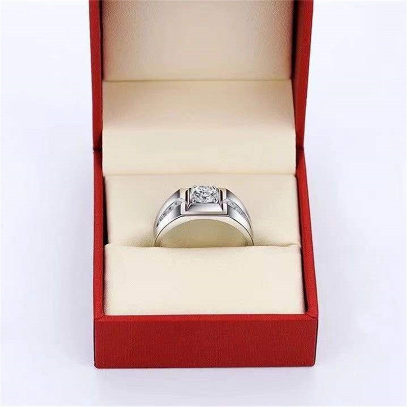 Men’s Moissanite Ring Square Solitaire Wedding Ring White-Tone Band 1 Carat 2 Carat product image