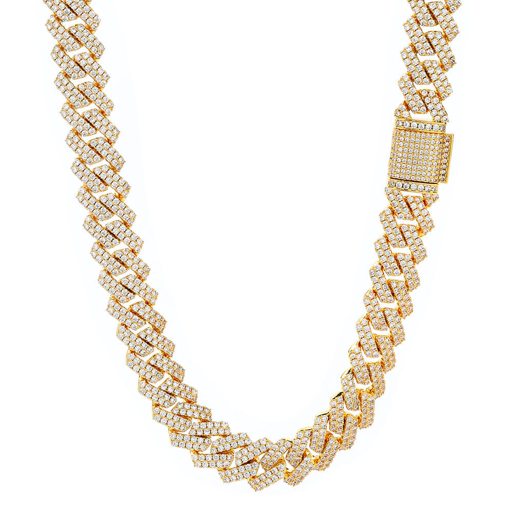 14 mm Diamond-Shaped Iced Cuban Copper Necklace with Cubic Zirconia - CHA013 product image