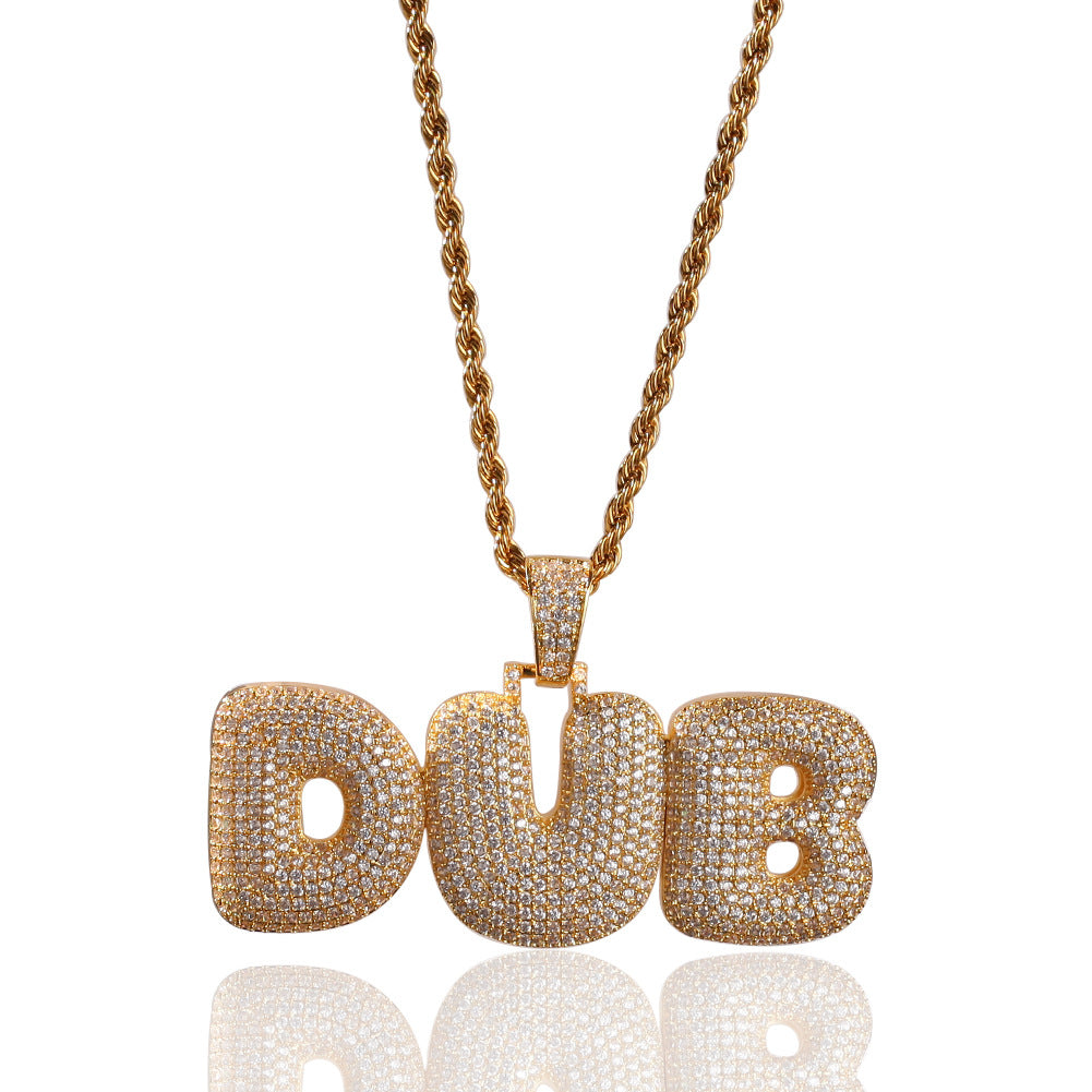 Custom Bubble Letter Necklace with Cubic Zirconia Pendant – Gold or Silver Plated Hip Hop Chain for Women