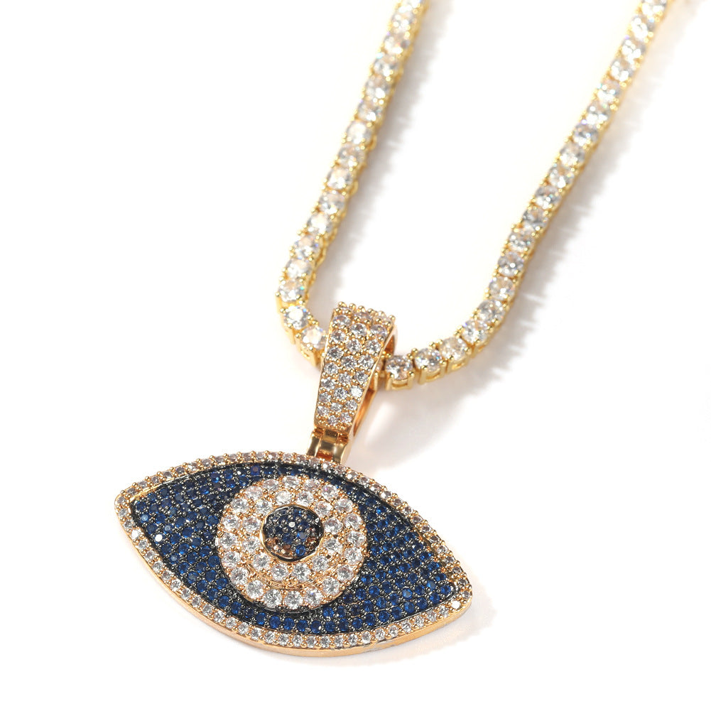 Evil Eye Pendant Necklace for Women with Crystal Detail, 24 Inch Stainless Steel Twist Chain, Gold or Silver Tone Statement Jewelry