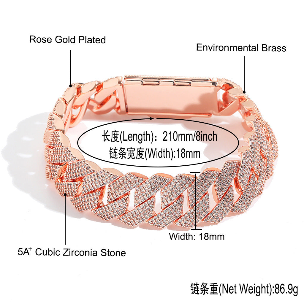 Hip Hop Diamond Shape Cuban Link Cubic Zirconia Bracelet for Men