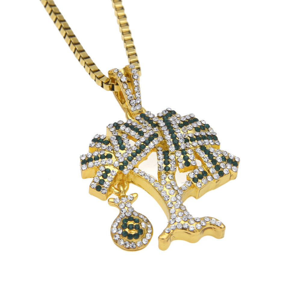 Iced Tree Pendant Necklace for Women & Men – Gold or Silver Tone CZ Statement Chain with Box or Cuban Chain