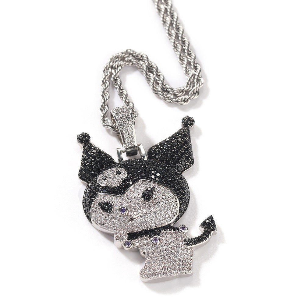 Cartoon Devil Pendant Necklace with Twisted Chain - Hip Hop Statement Charm Necklace for Women and Men
