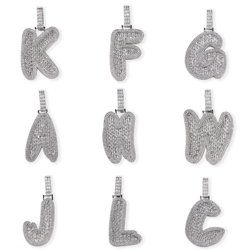 Iced Out Letter K Pendant Necklace for Women Men - Silver or Gold Plated Cubic Zirconia Initial Chain, 24 Inch Twist Chain