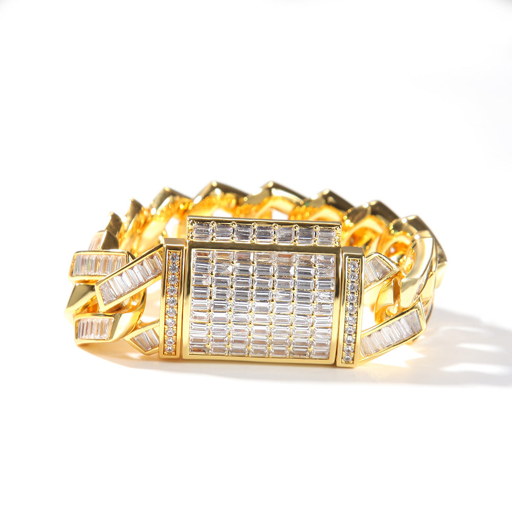 Unisex Hip Hop Golden Iced Cuban Link Bracelet – Electroplated Copper Chain Bracelet, 7 Inch / 8 Inch